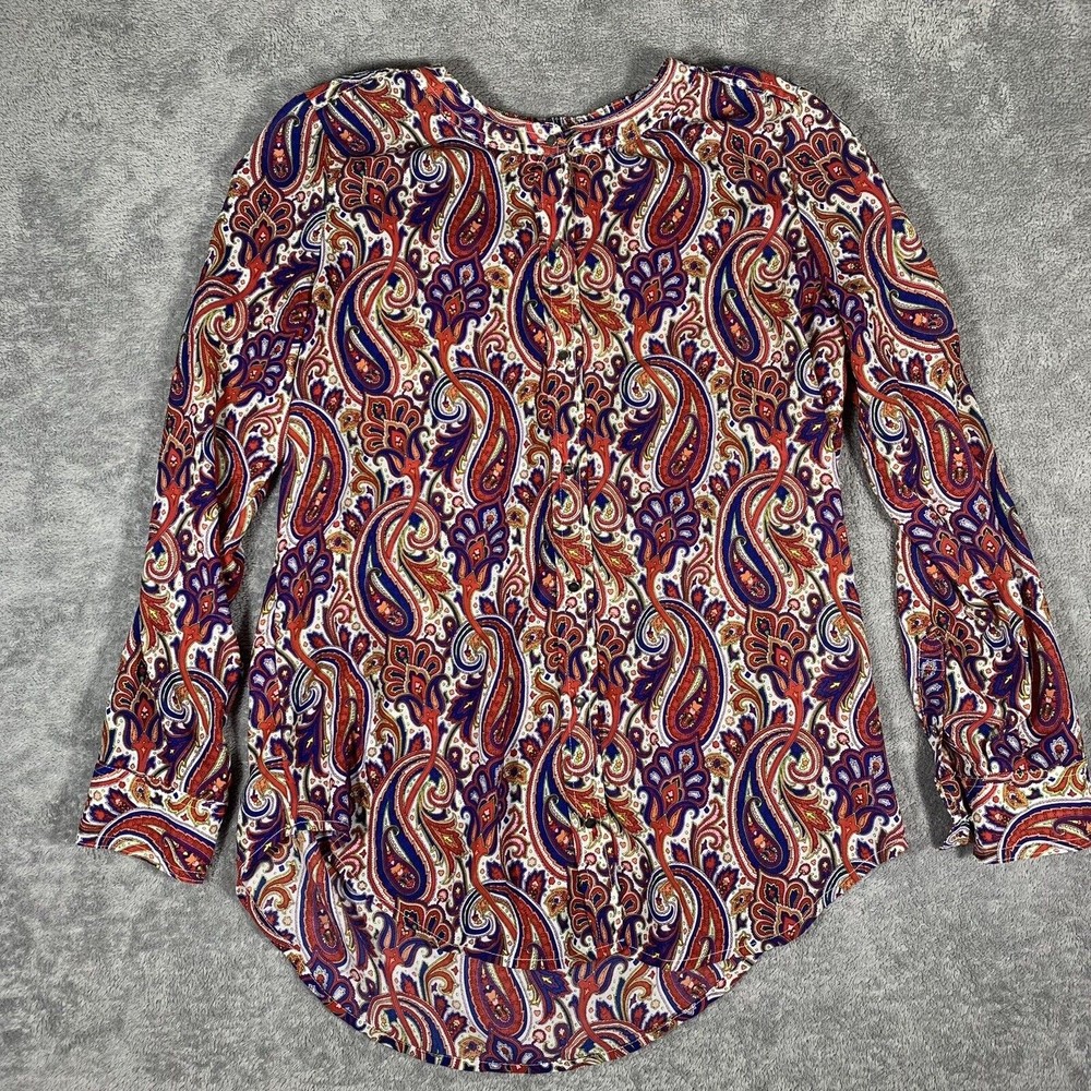 Liz Claiborne Blouse Women's Medium Long Sleeve Paisley Boho Button Up Shirt Top